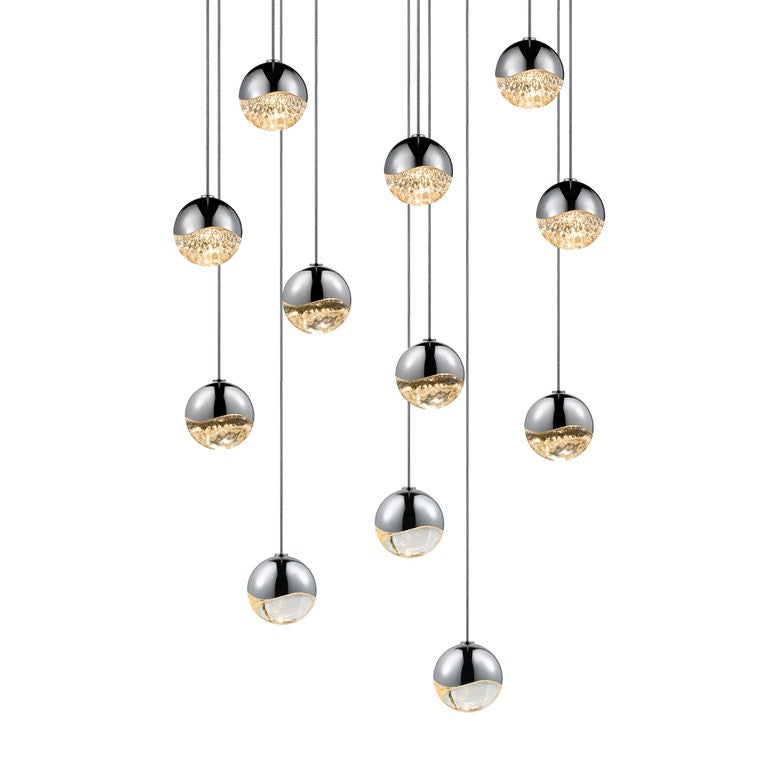 SONNEMAN Grapes 12-Light LED Small Round Canopy Polished Chrome Glass Shade Chandelier