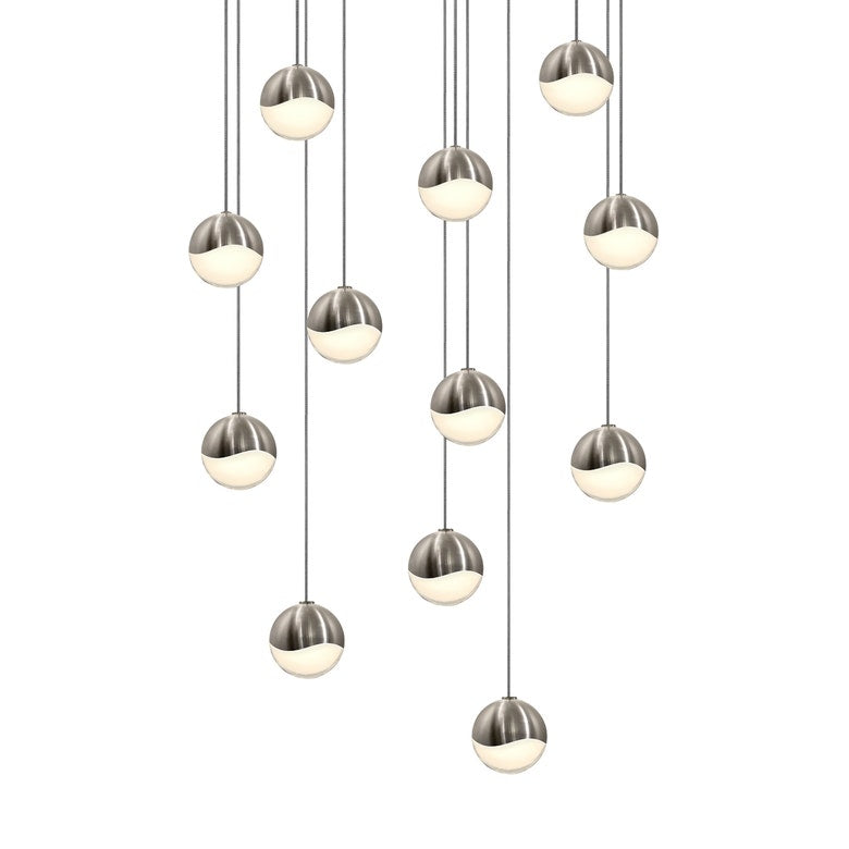 SONNEMAN Grapes 12-Light LED Small Round Canopy Satin Nickel Glass Shade Chandelier