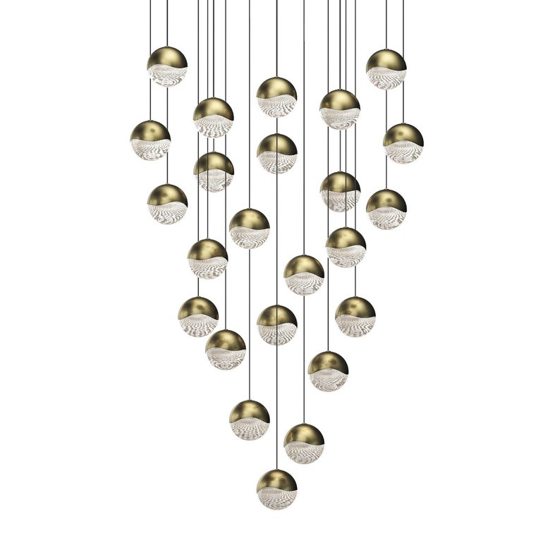 SONNEMAN Grapes 24-Light LED Large Round Canopy Brass Clear Glass Shade Chandelier