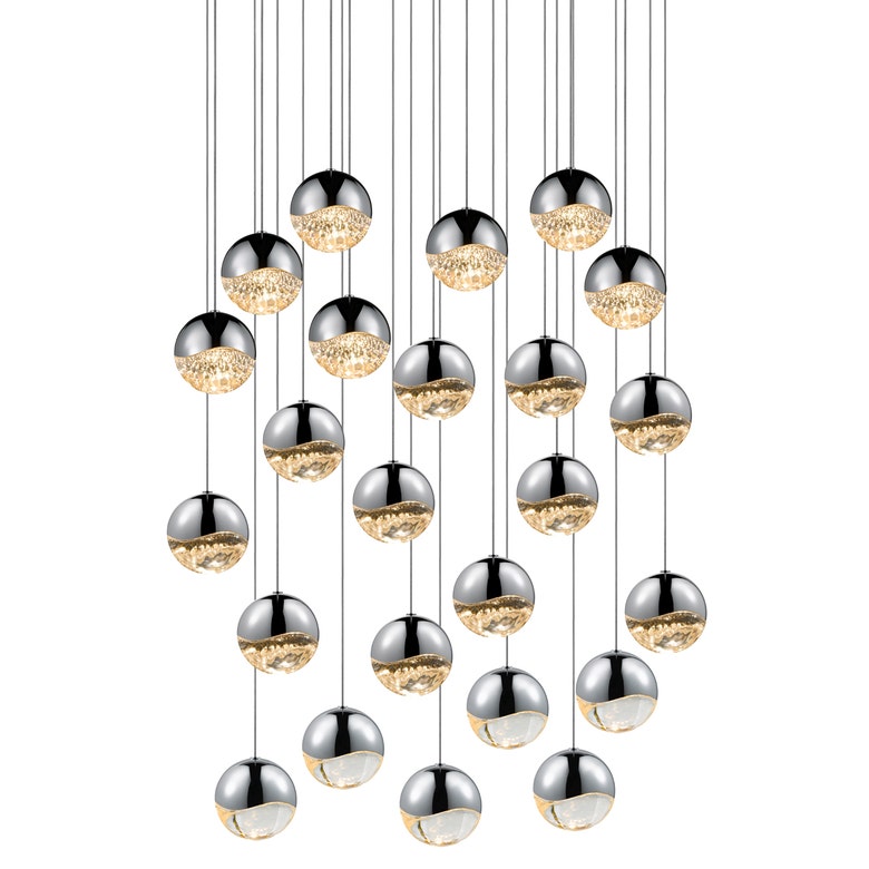 SONNEMAN Grapes 24-Light LED Large Round Canopy Polished Chrome Glass Shade Chandelier