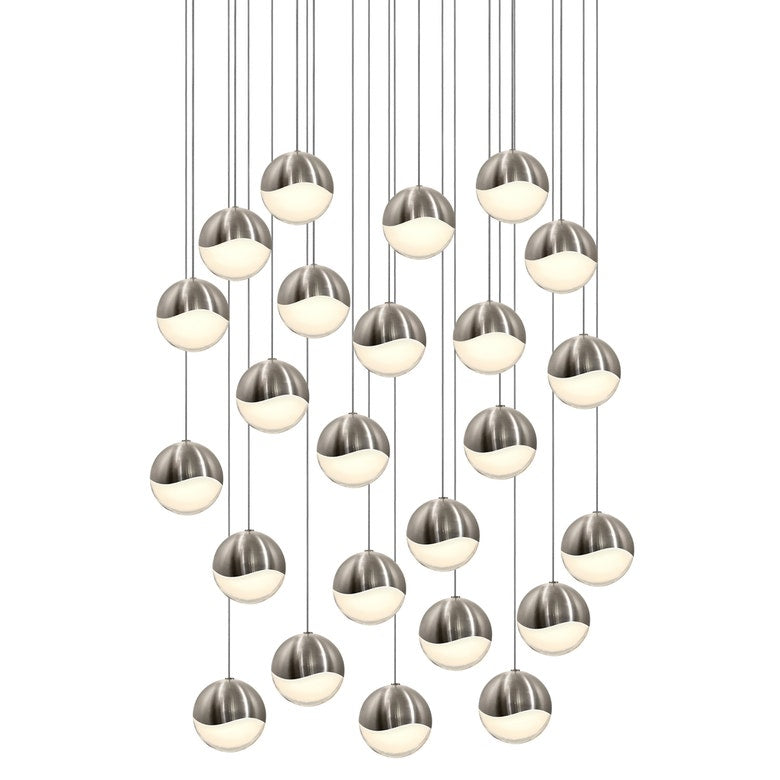 SONNEMAN Grapes 24-Light LED Large Round Canopy Satin Nickel Glass Shade Chandelier