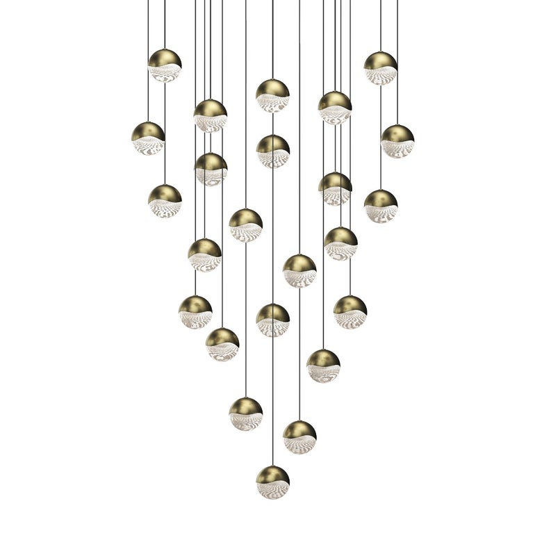 SONNEMAN Grapes 24-Light LED Medium Round Canopy Brass Clear Glass Shade Chandelier