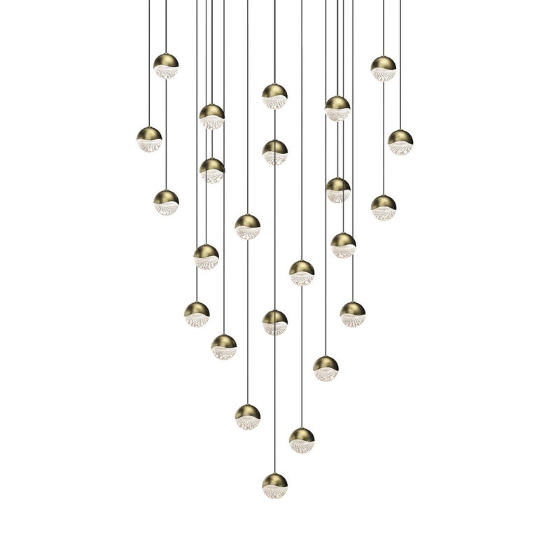 SONNEMAN Grapes 24-Light LED Small Round Canopy Brass Clear Glass Shade Chandelier