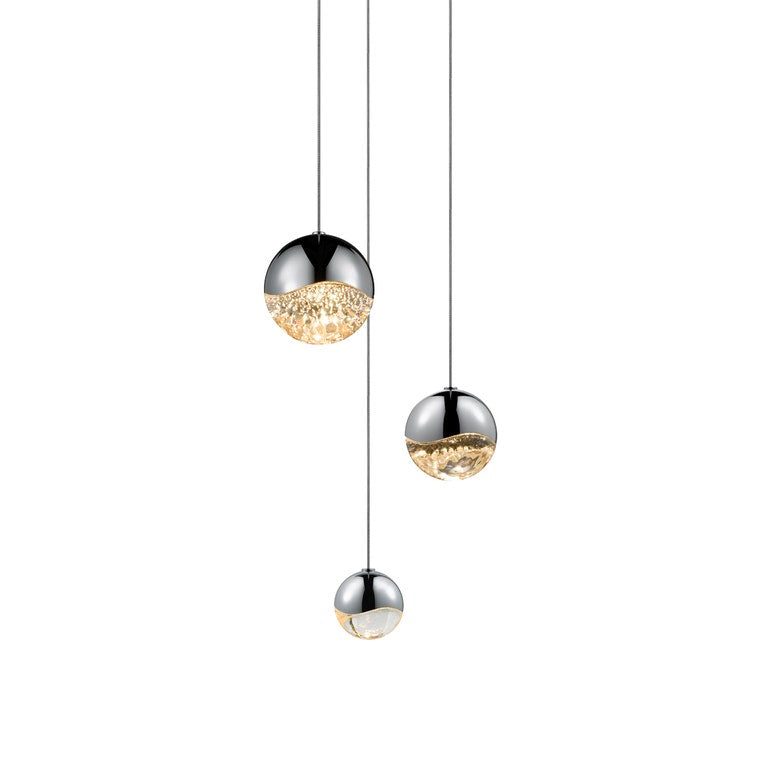 SONNEMAN Grapes 3-Light LED Assorted Round Canopy Polished Chrome Glass Shade Chandelier