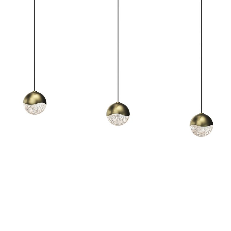 SONNEMAN Grapes 3-Light LED Large Rectangle Canopy Brass Glass Shade Chandelier