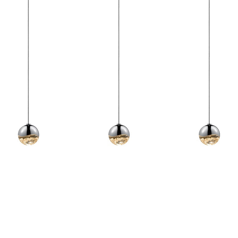 SONNEMAN Grapes 3-Light LED Large Rectangle Canopy Polished Chrome Glass Shade Chandelier