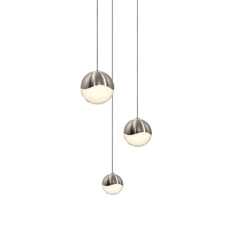 SONNEMAN Grapes 3-Light LED Small Round Canopy Satin Nickel Glass Shade Chandelier