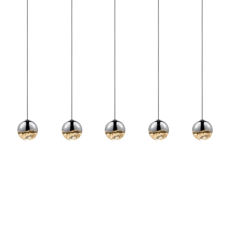 SONNEMAN Grapes 5-Light LED Large Rectangle Canopy Polished Chrome Glass Shade Chandelier