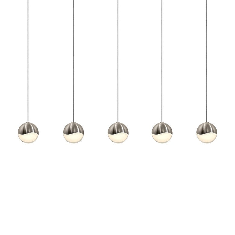 SONNEMAN Grapes 5-Light LED Large Rectangle Canopy Satin Nickel Glass Shade Chandelier