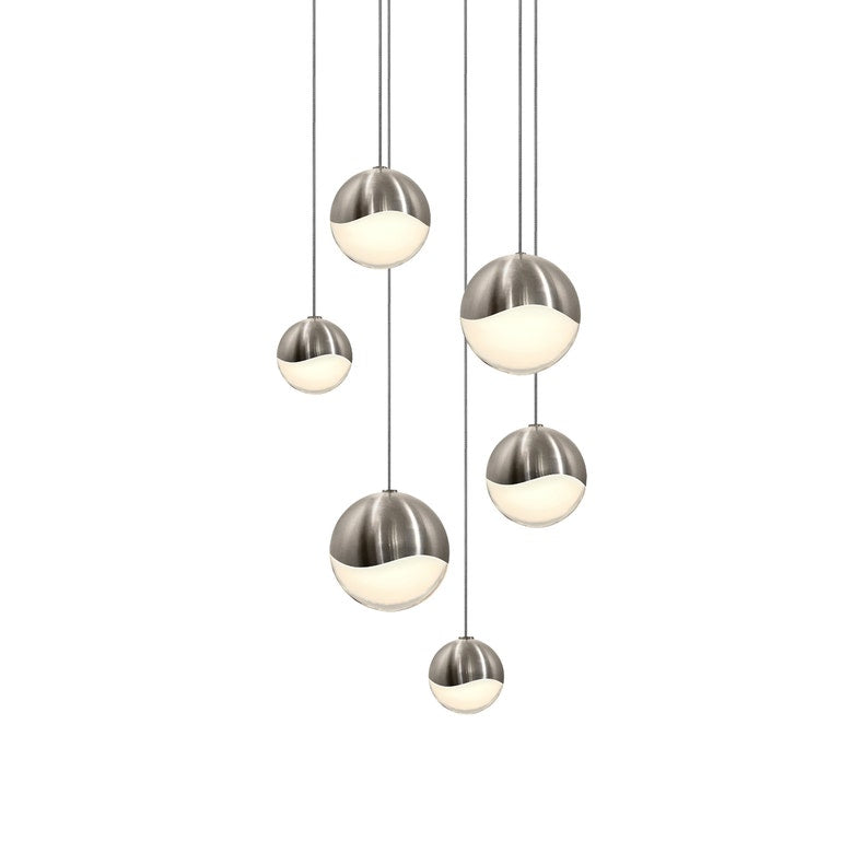 SONNEMAN Grapes 6-Light LED Assorted Round Canopy Satin Nickel Glass Shade Chandelier