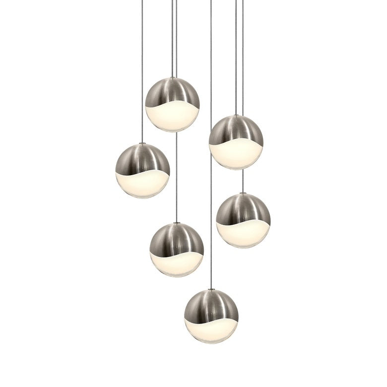 SONNEMAN Grapes 6-Light LED Large Round Canopy Satin Nickel Glass Shade Chandelier