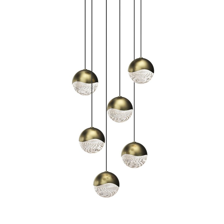 SONNEMAN Grapes 6-Light LED Medium Round Canopy Brass Clear Glass Shade Chandelier