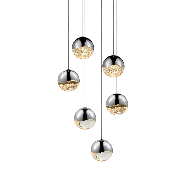 SONNEMAN Grapes 6-Light LED Medium Round Canopy Polished Chrome Glass Shade Chandelier