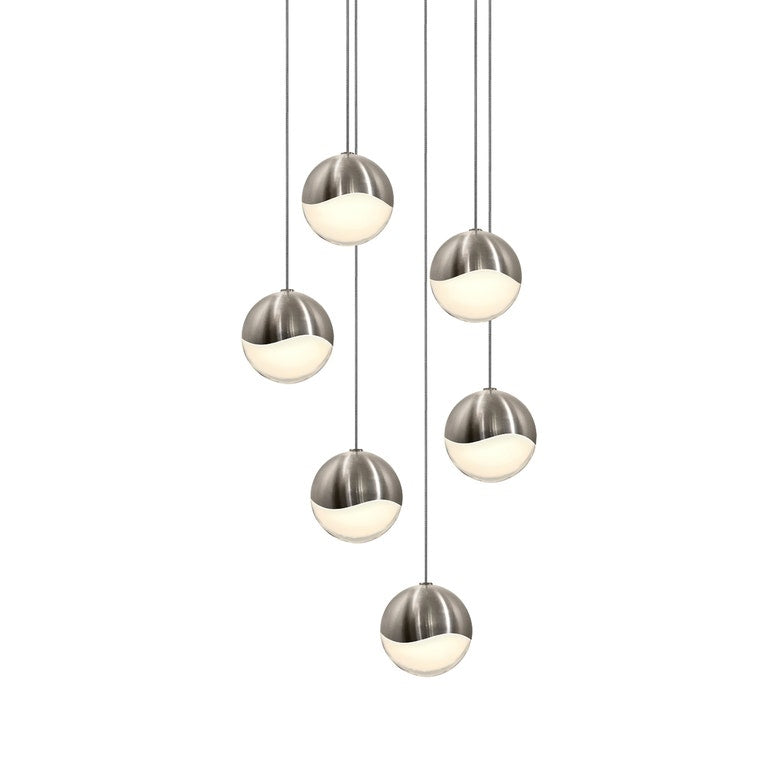 SONNEMAN Grapes 6-Light LED Medium Round Canopy Satin Nickel Glass Shade Chandelier