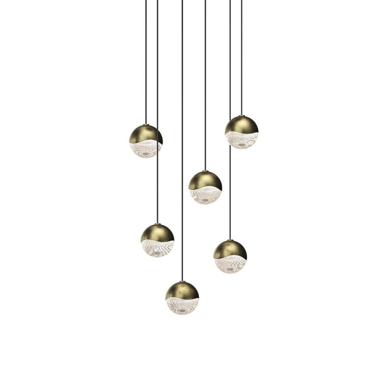 SONNEMAN Grapes 6-Light LED Small Round Canopy Brass Clear Glass Shade Chandelier