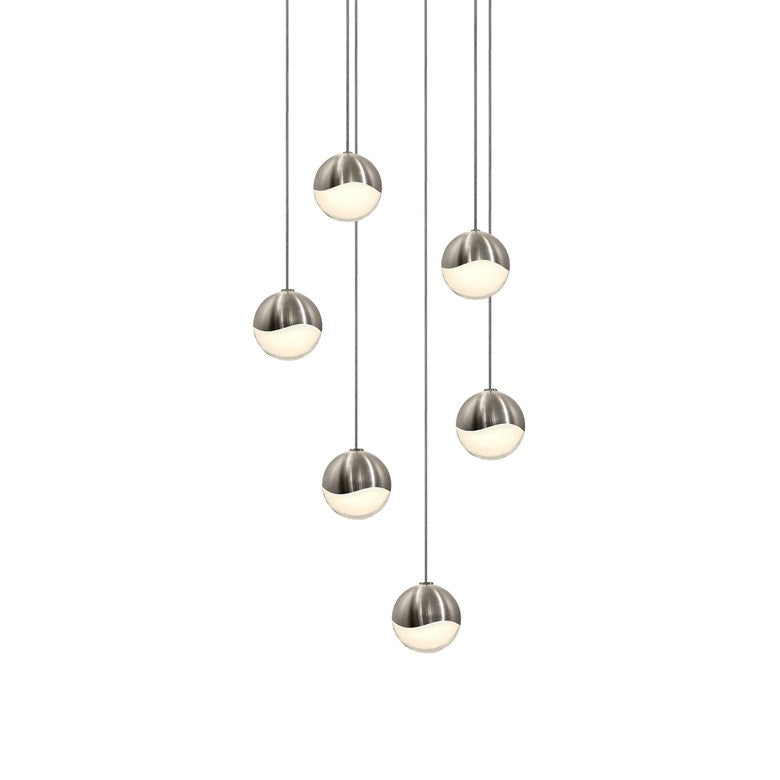 SONNEMAN Grapes 6-Light LED Small Round Canopy Satin Nickel Glass Shade Chandelier
