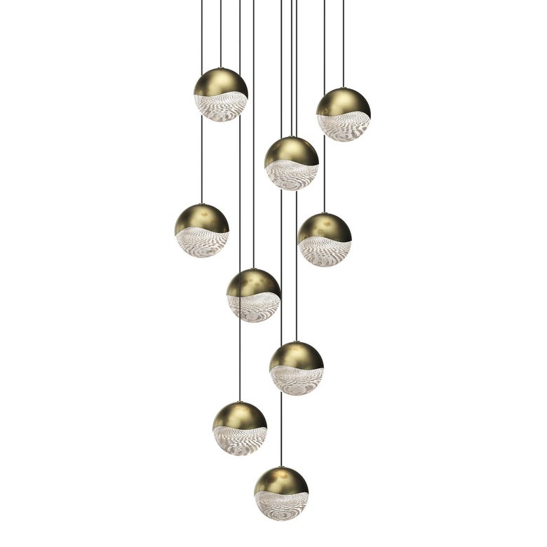 SONNEMAN Grapes 9-Light LED Large Round Canopy Brass Clear Glass Shade Chandelier