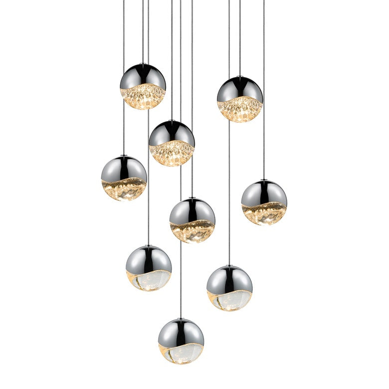 SONNEMAN Grapes 9-Light LED Medium Round Canopy Polished Chrome Glass Shade Chandelier