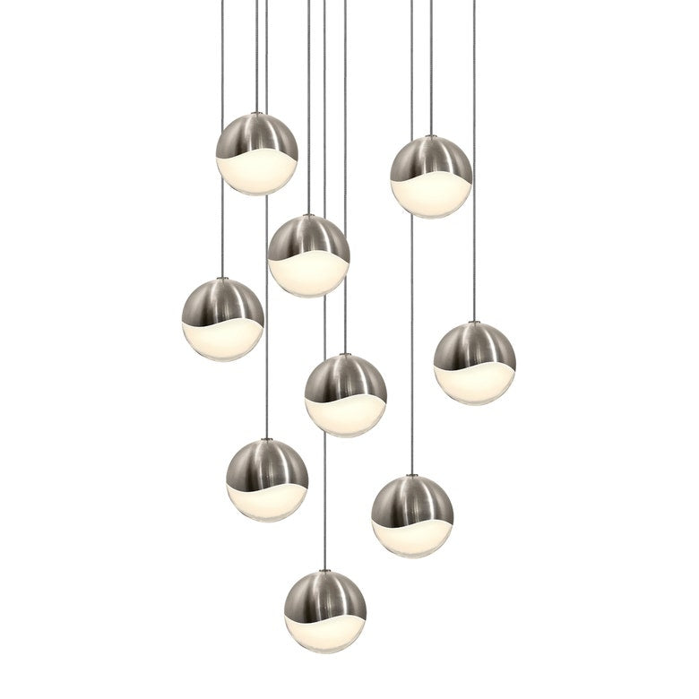 SONNEMAN Grapes 9-Light LED Medium Round Canopy Satin Nickel Glass Shade Chandelier
