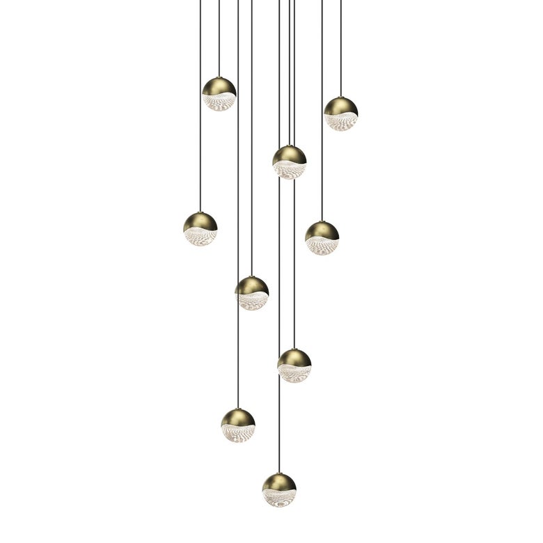 SONNEMAN Grapes 9-Light LED Small Round Canopy Brass Clear Glass Shade Chandelier