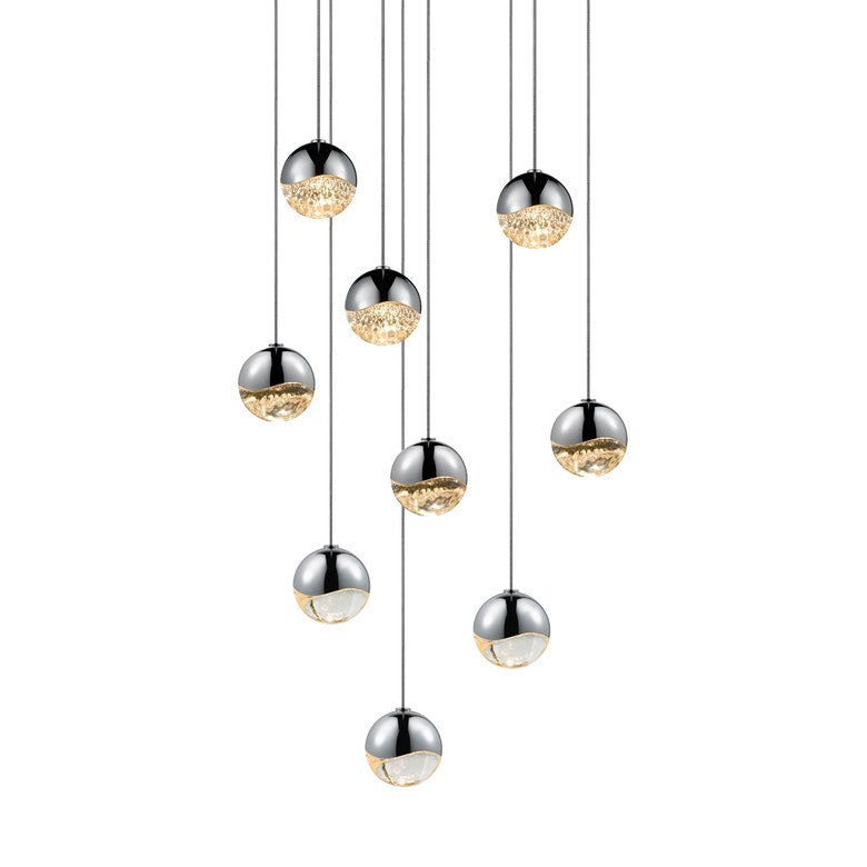 SONNEMAN Grapes 9-Light LED Small Round Canopy Polished Chrome Clear Glass Shade Chandelier