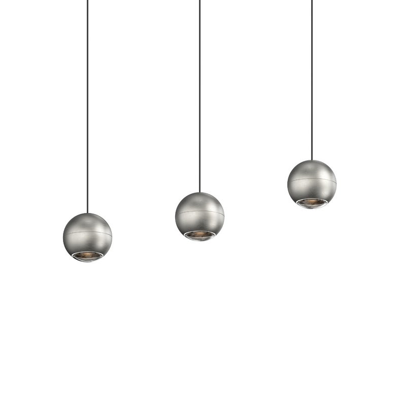 SONNEMAN Hemisphere 3-Light LED Natural Anodized Clear Acrylic Shade Pendant Light
