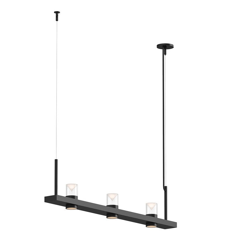 SONNEMAN Intervals 4' 3-Light LED Satin Black Etched Glass Acrylic Cone Shade Linear Beam Pendant Light