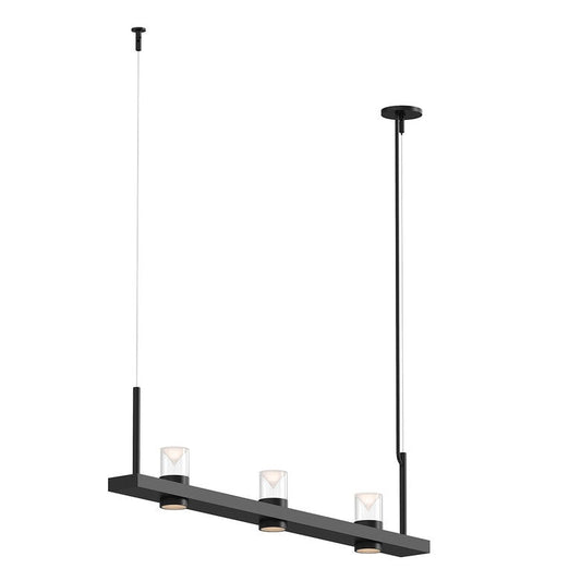 SONNEMAN Intervals 4' 3-Light LED Satin Black Etched Glass Acrylic Cone Shade Linear Beam Pendant Light
