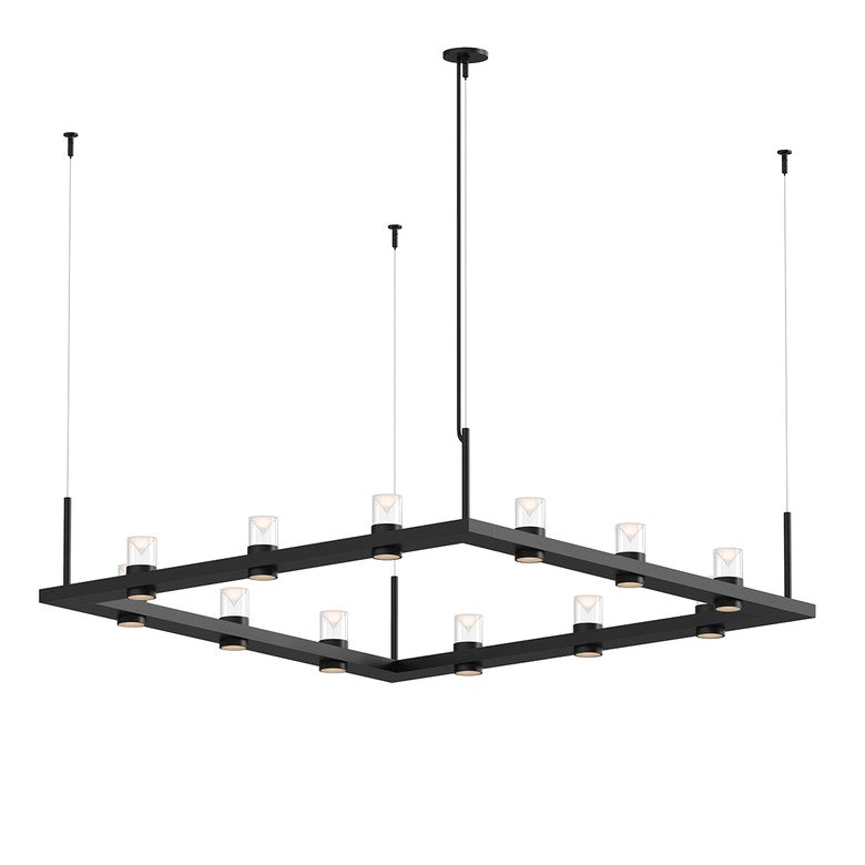 SONNEMAN Intervals 4' x 4' 12-Light LED Satin Black Clear Cone Uplight Trim Linear Beam Pendant Light