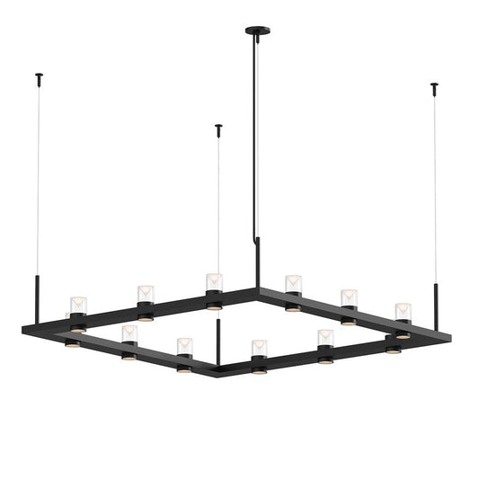 SONNEMAN Intervals 4' x 4' 12-Light LED Satin Black Clear Cone Uplight Trim Linear Beam Pendant Light