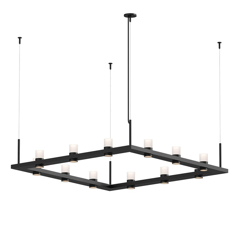 SONNEMAN Intervals 4' x 4' 12-Light LED Satin Black Etched Cylinder Uplight Trim Linear Beam Pendant Light