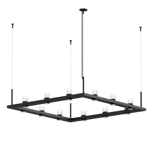 SONNEMAN Intervals 4' x 4' 12-Light LED Satin Black Etched Cylinder Uplight Trim Linear Beam Pendant Light