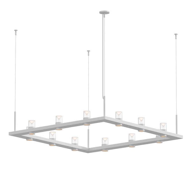 SONNEMAN Intervals 4' x 4' 12-Light LED Satin White Clear Cone Uplight Trim Linear Beam Pendant Light