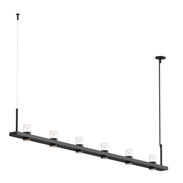 SONNEMAN Intervals 8' 6-Light LED Satin Black Clear Cone Uplight Trim Linear Beam Pendant Light
