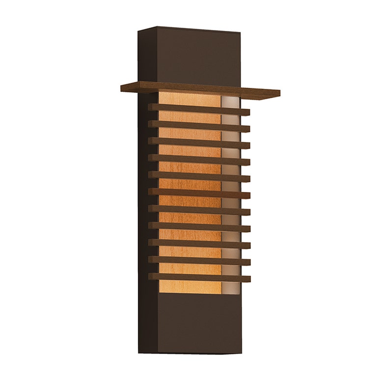 SONNEMAN Kengo 20" 1-Light LED Textured Bronze Aluminum With Teak Shade Wall Sconce