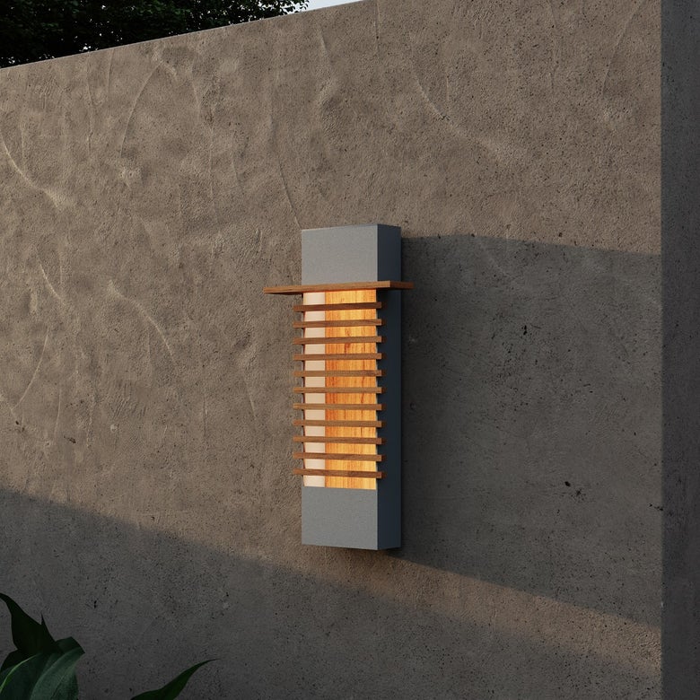 SONNEMAN Kengo 20" 1-Light LED Textured Gray Aluminum With Teak Shade Wall Sconce