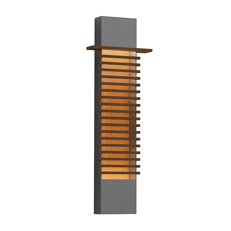 SONNEMAN Kengo 30" 1-Light LED Textured Gray Aluminum With Teak Shade Wall Sconce