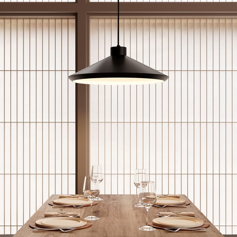 SONNEMAN Koma Edo 1-Light E26 Bulb Base Satin Black Aluminum Shade Pendant Light
