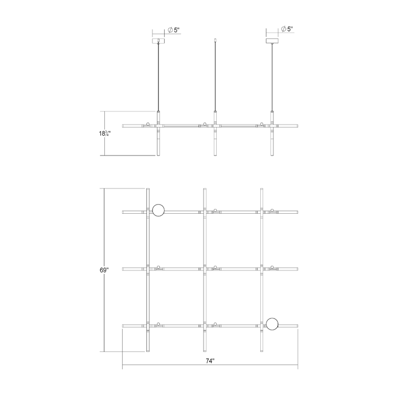 SONNEMAN Labyrinth 74" Square Medium LED Brass White Optical Acrylic Chandelier
