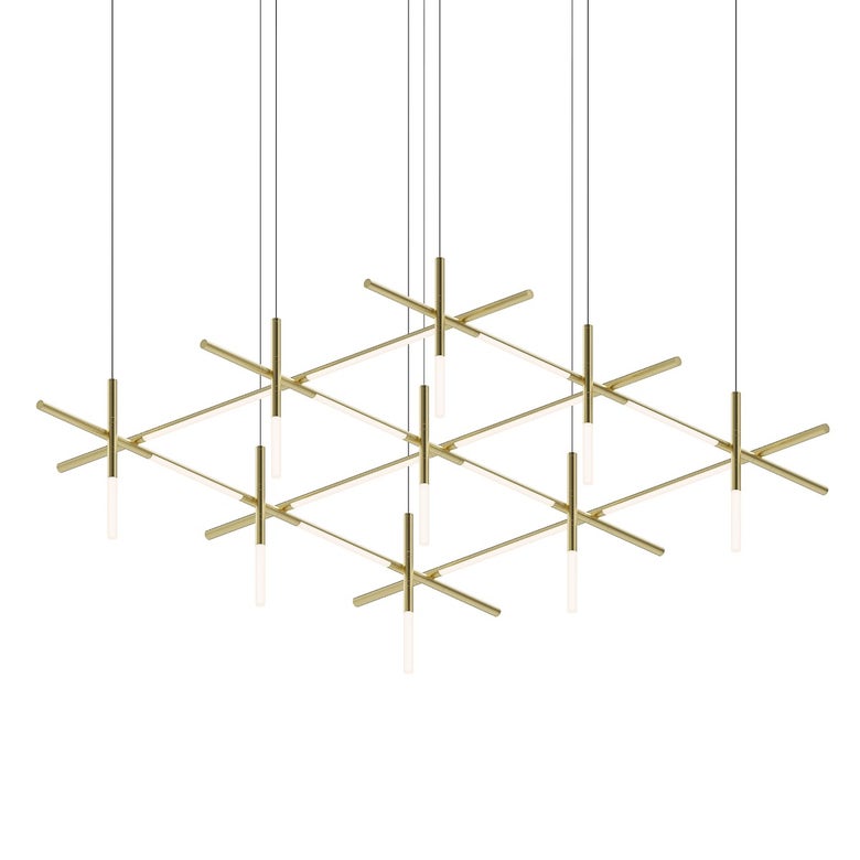 SONNEMAN Labyrinth 74" Square Medium LED Brass White Optical Acrylic Chandelier