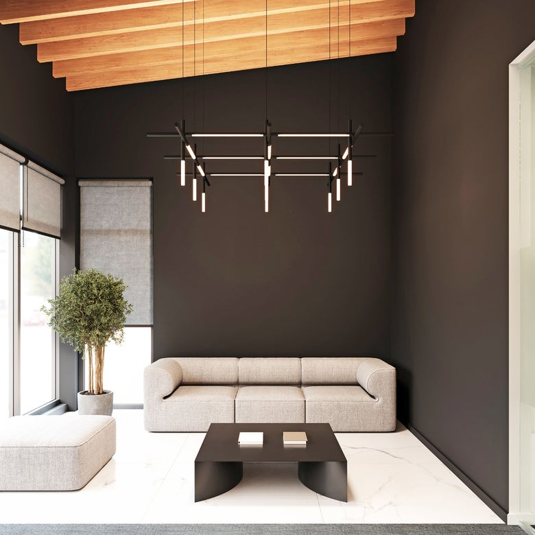 SONNEMAN Labyrinth 74" Square Medium LED Satin Black White Optical Acrylic Chandelier