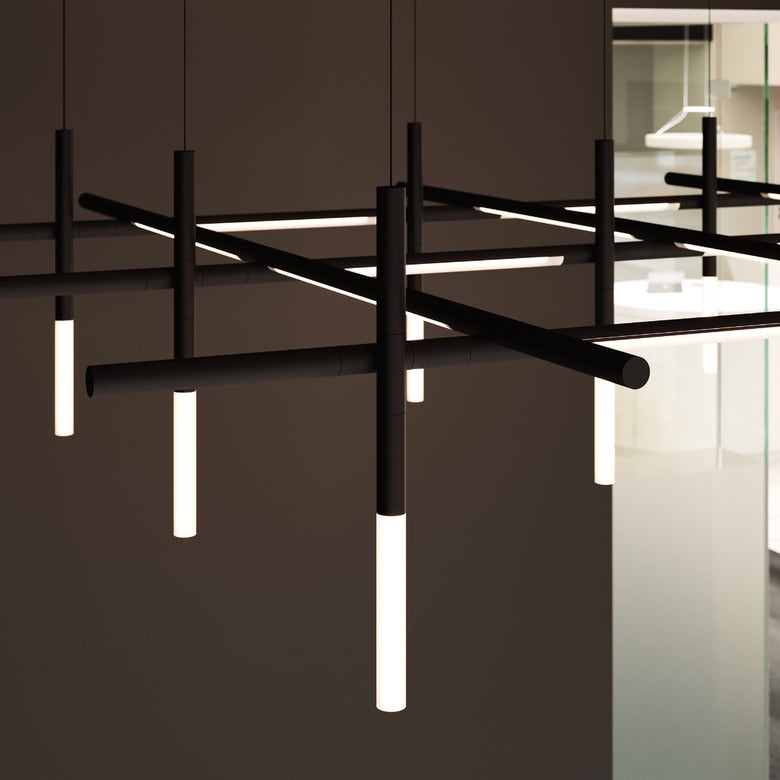 SONNEMAN Labyrinth 74" Square Medium LED Satin Black White Optical Acrylic Chandelier