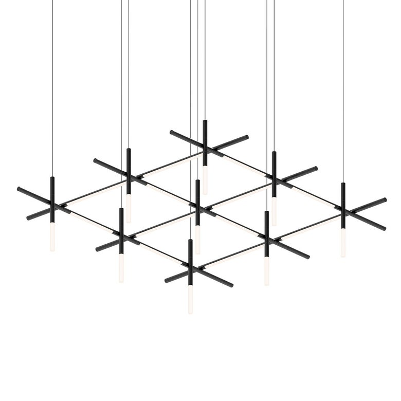 SONNEMAN Labyrinth 74" Square Medium LED Satin Black White Optical Acrylic Chandelier