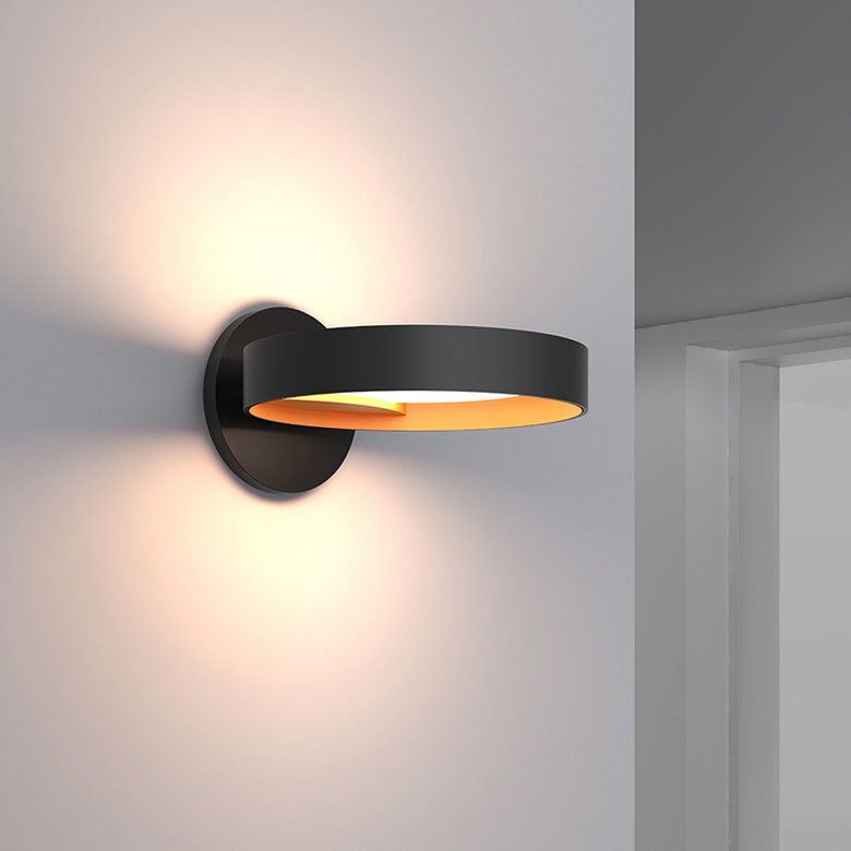SONNEMAN Light Guide Ring 1-Light LED Satin Black With Apricot Interior Aluminum Clear Acrylic Shade Wall Sconce
