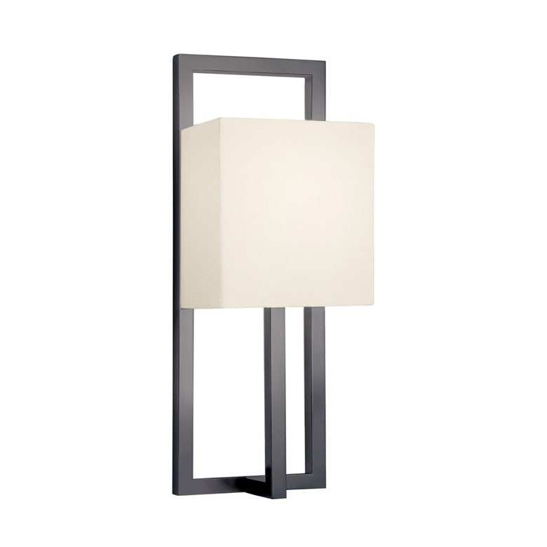 SONNEMAN Linea 1-Light Candelabra Tall Black Bronze Linen Shade Wall Sconce