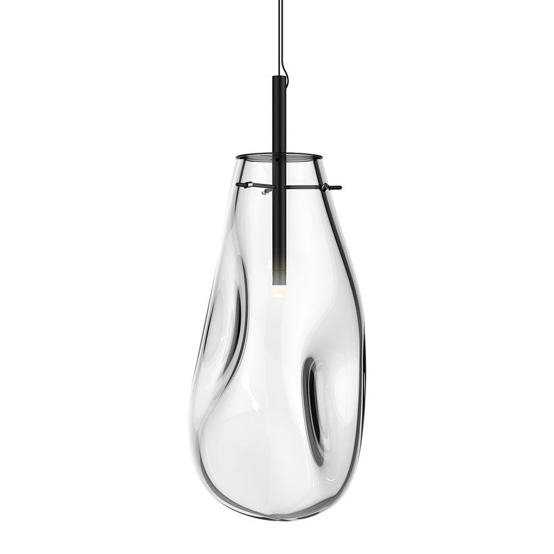 SONNEMAN Liquid 1-Light LED Satin Black Clear Glass Shade Large Pendant Light