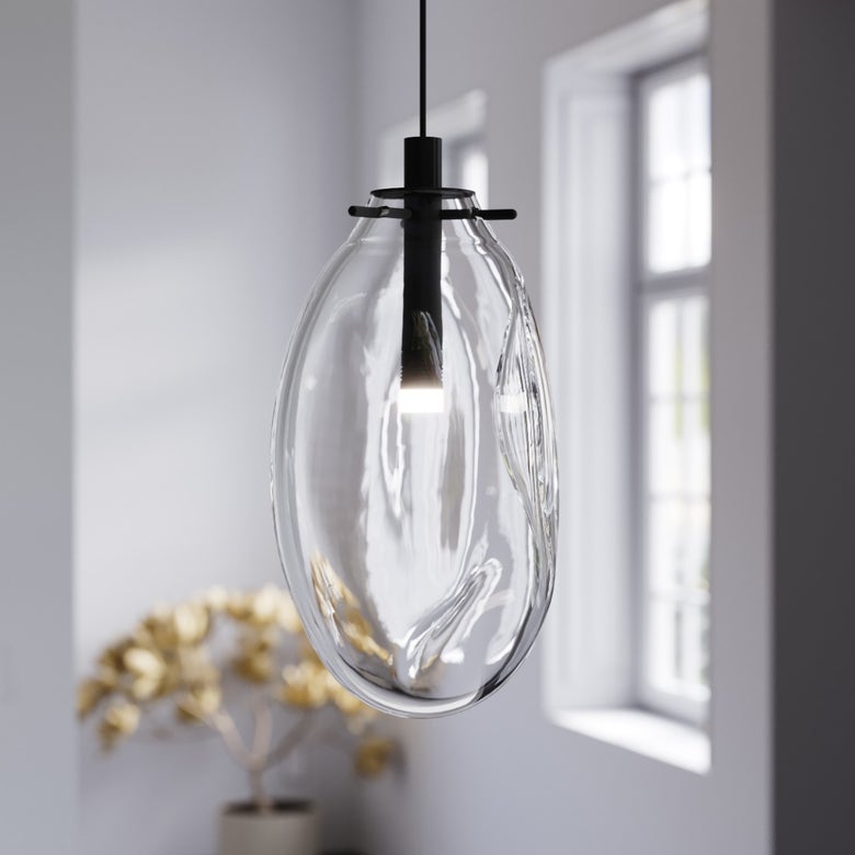 SONNEMAN Liquid 1-Light LED Satin Black Clear Glass Shade Standard Pendant Light
