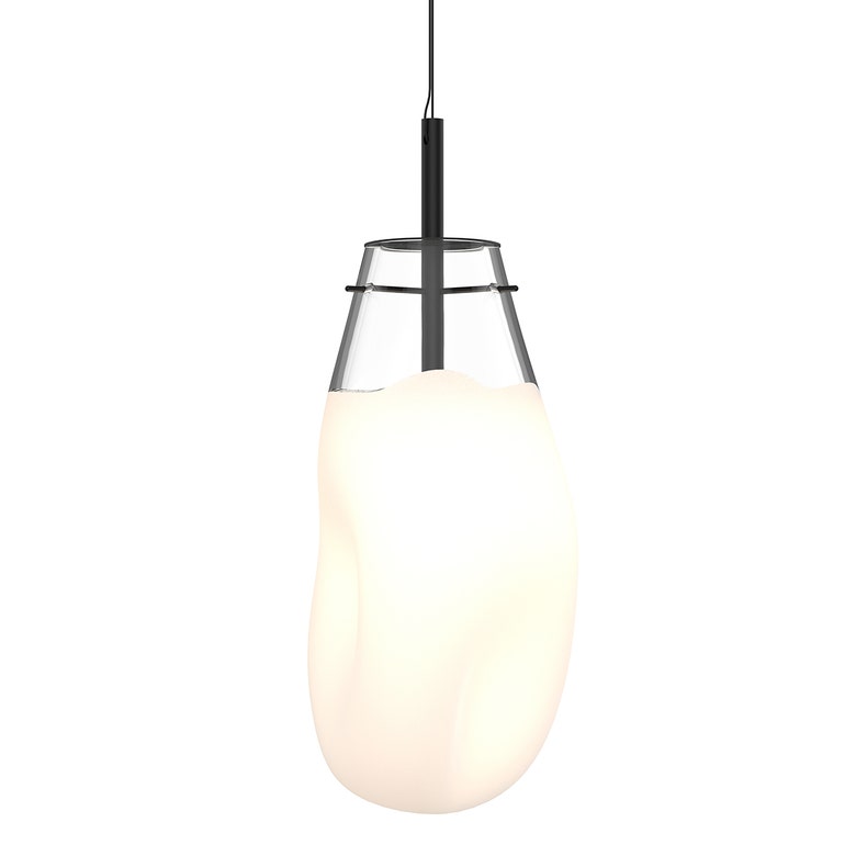 SONNEMAN Liquid 1-Light LED Satin Black Poured White Glass Shade Large Pendant Light