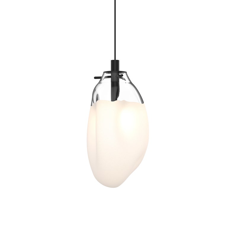 SONNEMAN Liquid 1-Light LED Satin Black Poured White Glass Shade Standard Pendant Light
