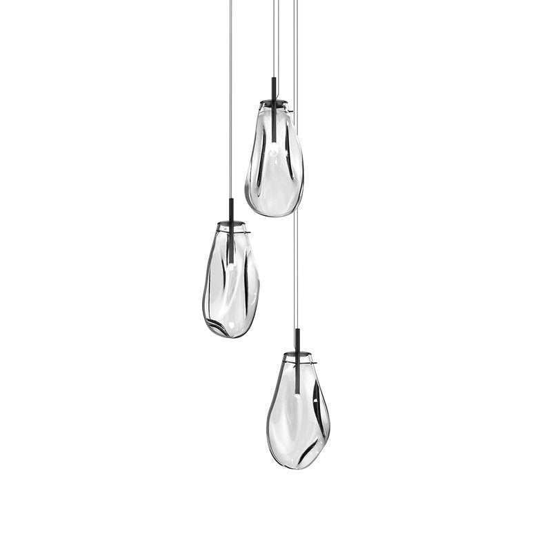SONNEMAN Liquid 3-Light Large LED Round Canopy Satin Black Clear Glass Shade Pendant Light